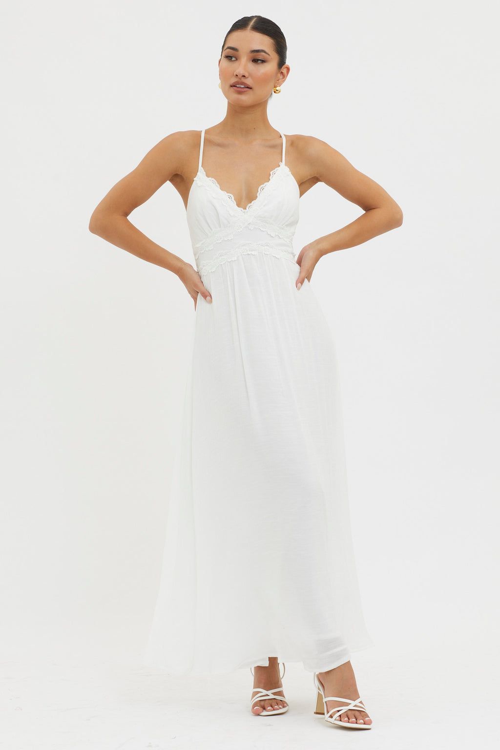 Slow It Down Lace Trim Maxi Dress White by Selfie Leslie Australia