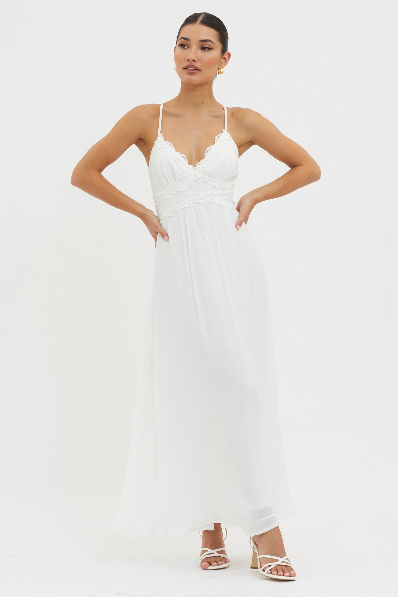 Slow It Down Lace Trim Maxi Dress White by Selfie Leslie Australia