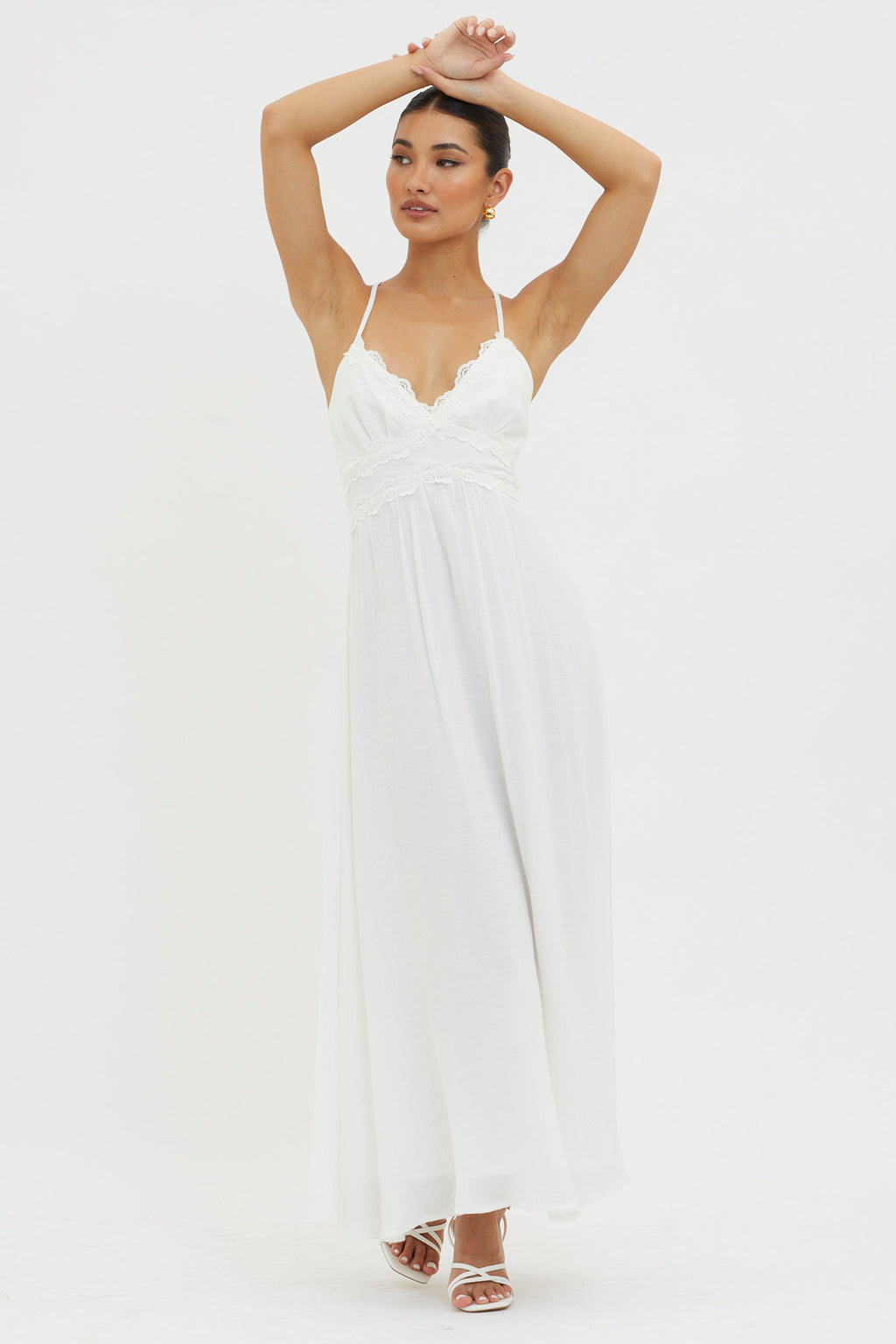 Slow It Down Lace Trim Maxi Dress White by Selfie Leslie Australia