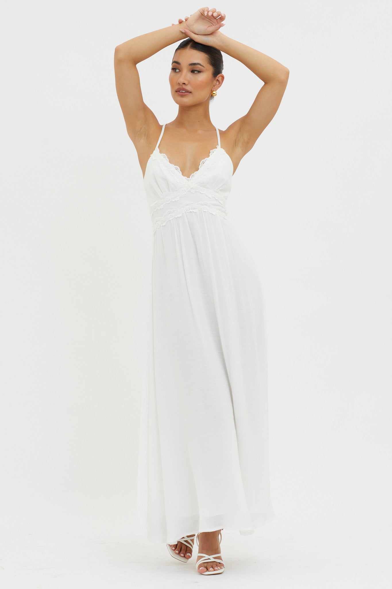 Slow It Down Lace Trim Maxi Dress White by Selfie Leslie Australia