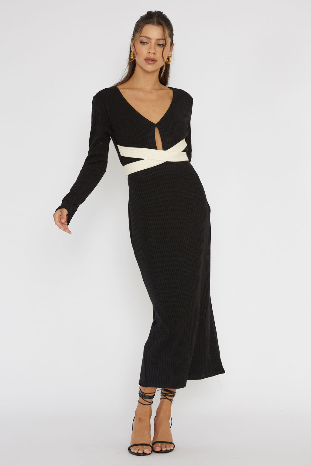 So Emotional Long Sleeve Cut-Out Knit Dress Black by Selfie Leslie Australia