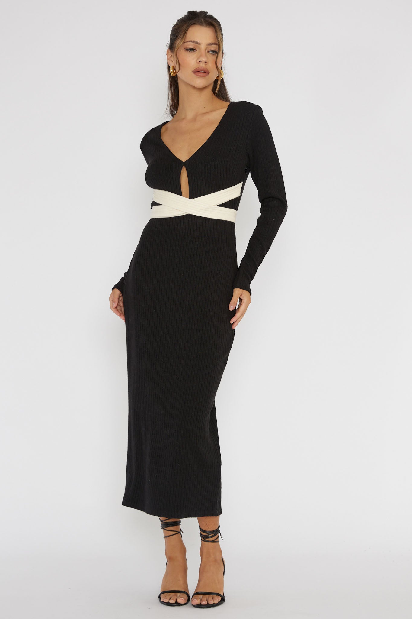 So Emotional Long Sleeve Cut-Out Knit Dress Black by Selfie Leslie Australia