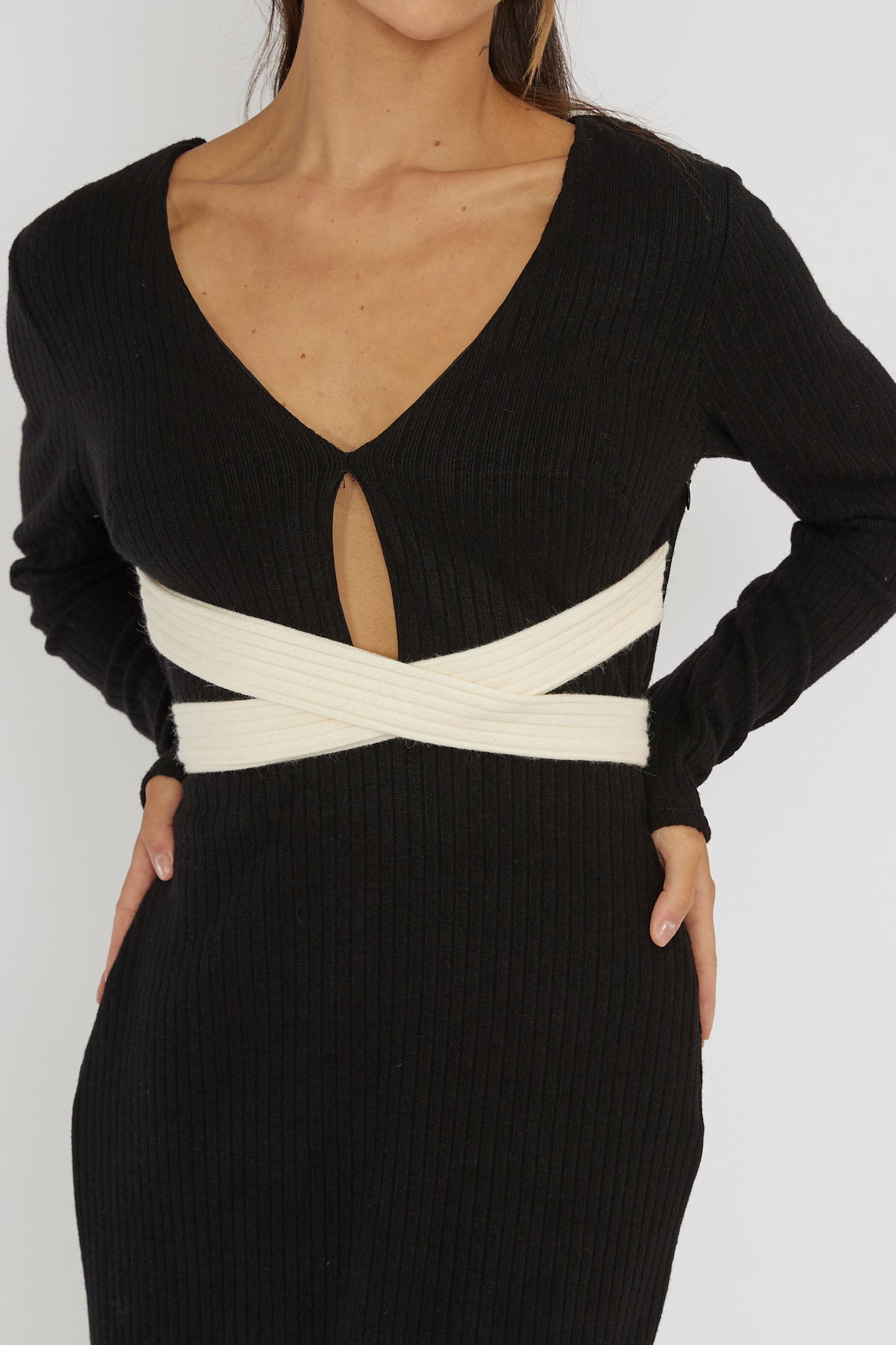 So Emotional Long Sleeve Cut-Out Knit Dress Black by Selfie Leslie Australia