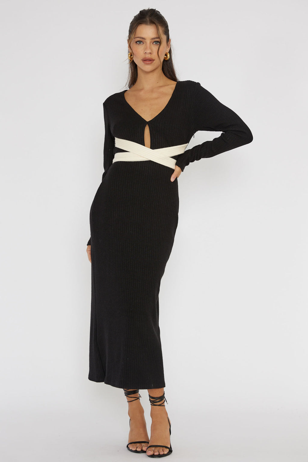 So Emotional Long Sleeve Cut-Out Knit Dress Black by Selfie Leslie Australia