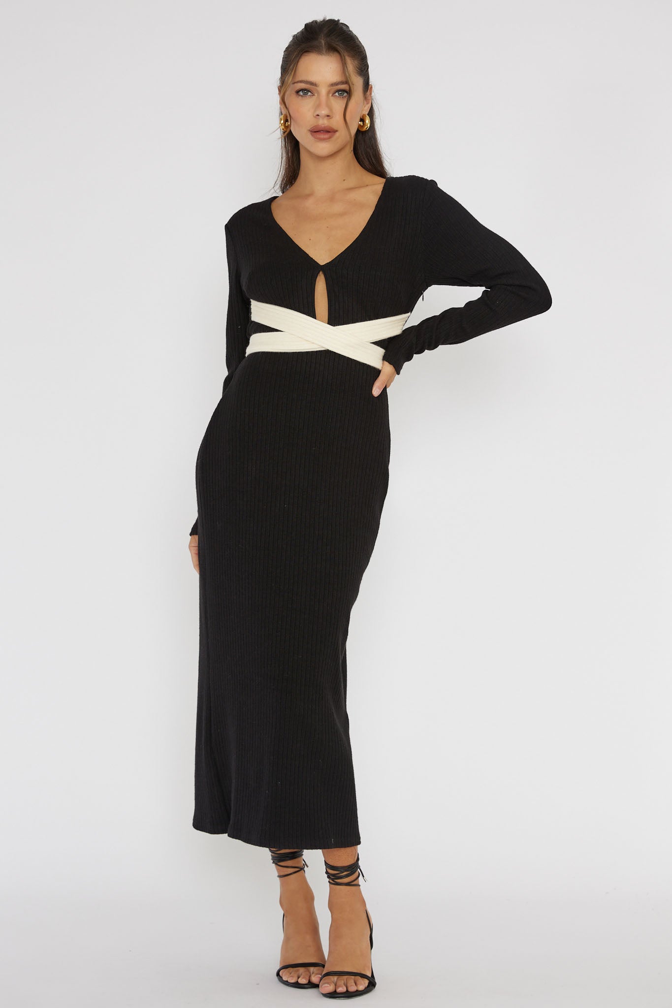 So Emotional Long Sleeve Cut-Out Knit Dress Black by Selfie Leslie Australia