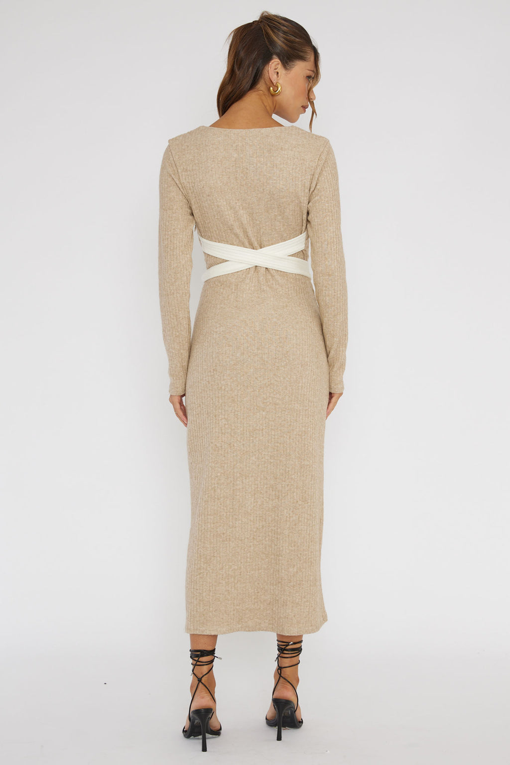 So Emotional Long Sleeve Cut-Out Knit Dress Oat by Selfie Leslie Australia