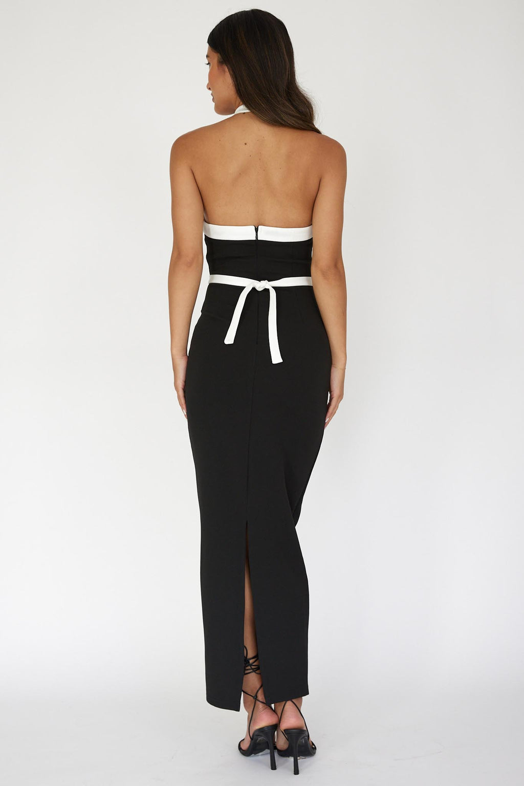 Eleganza Halterneck Contrast Maxi Dress Black by Selfie Leslie Australia