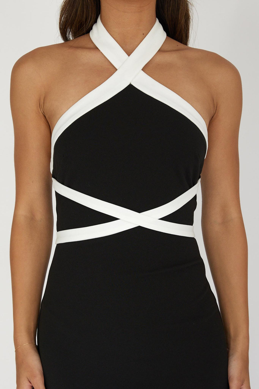 Eleganza Halterneck Contrast Maxi Dress Black by Selfie Leslie Australia