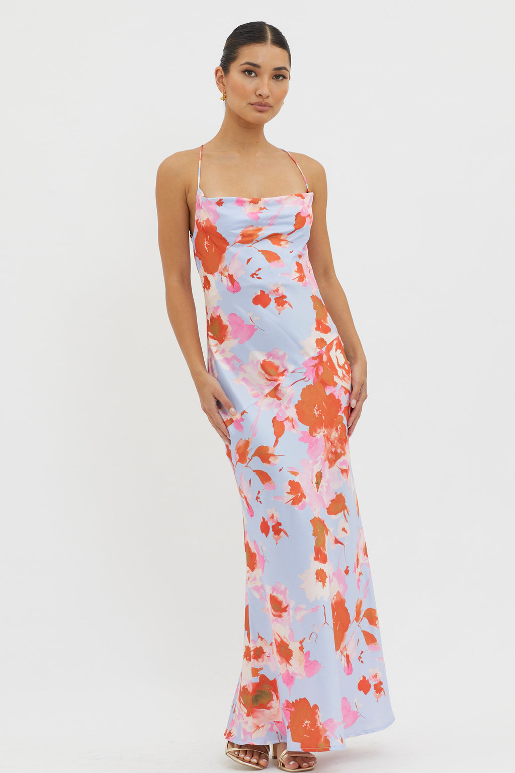 Dream Walk Cowl Back Tied Dress Print Pink by Selfie Leslie Australia