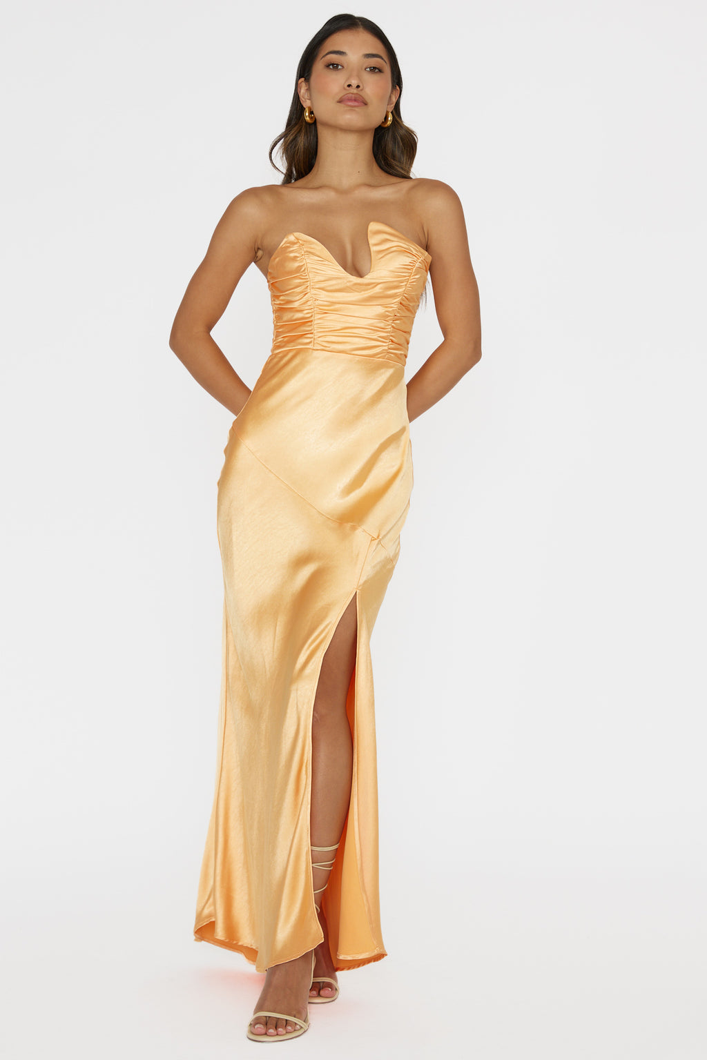 Blaise Asymmetric Neckline Maxi Dress Apricot by Selfie Leslie Australia