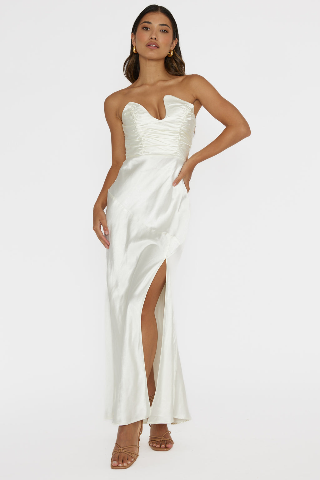 Blaise Asymmetric Neckline Maxi Dress Pearl by Selfie Leslie Australia