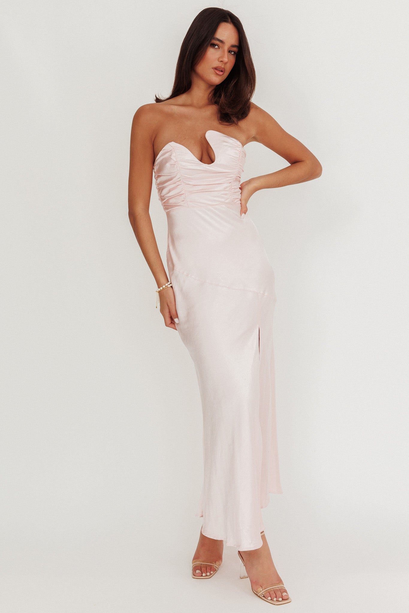 Blaise Asymmetric Neckline Maxi Dress Pink by Selfie Leslie Australia