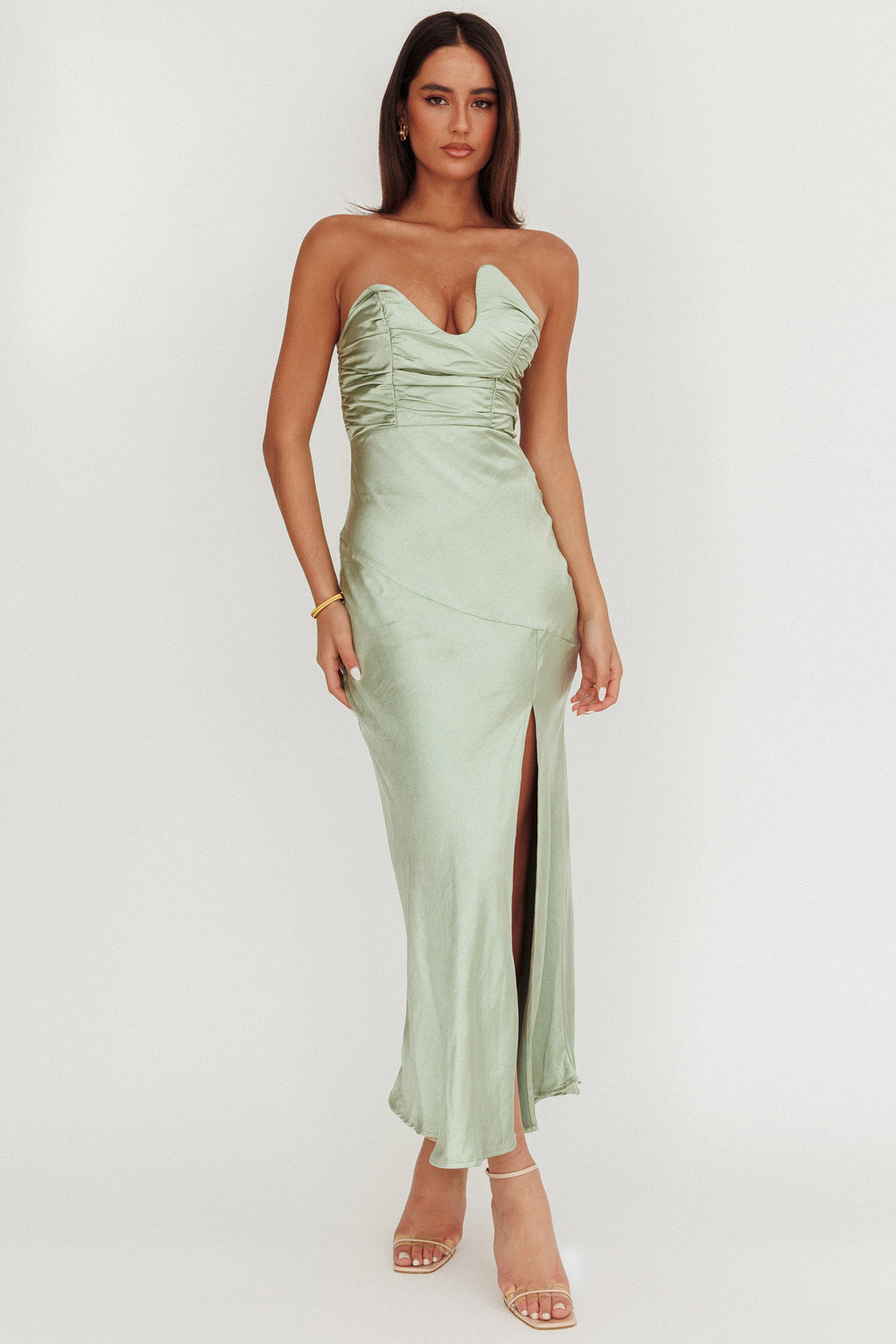 Blaise Asymmetric Neckline Maxi Dress Sage by Selfie Leslie Australia