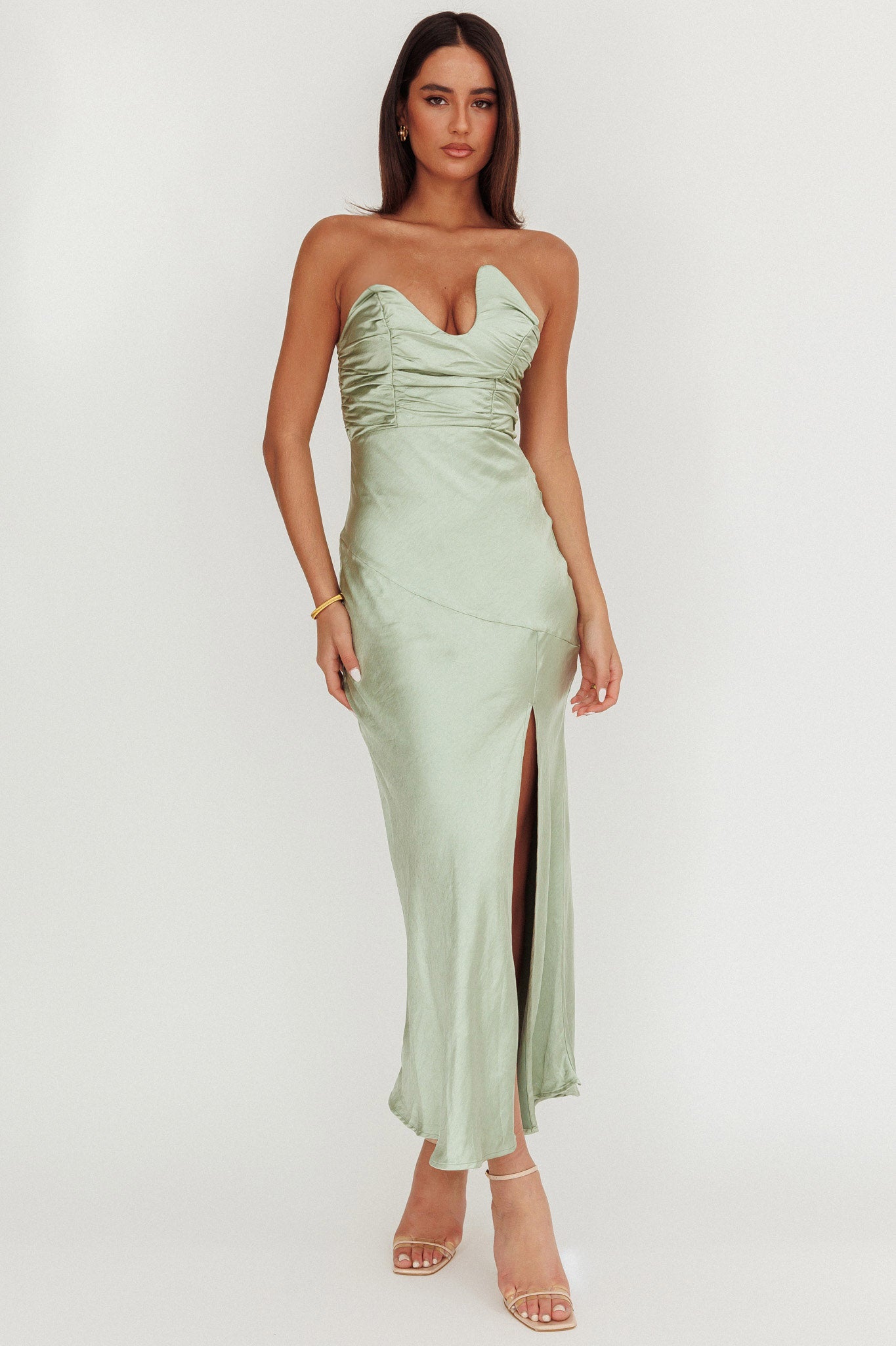 Blaise Asymmetric Neckline Maxi Dress Sage by Selfie Leslie Australia