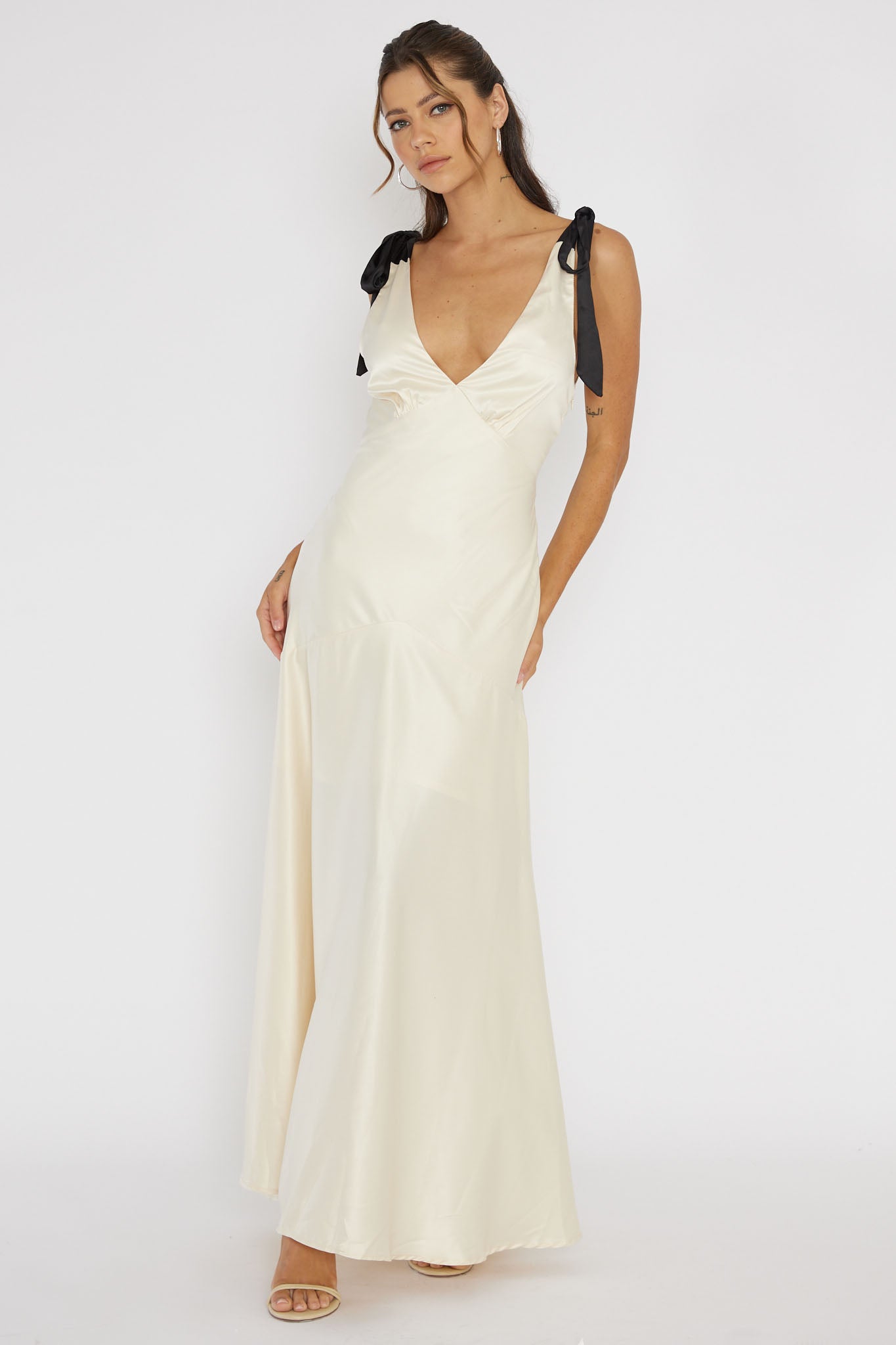 New York Minute Bow Shoulder Dress Oyster by Selfie Leslie Australia