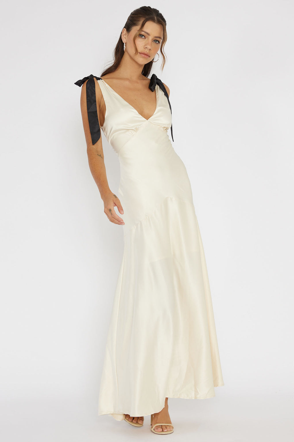 New York Minute Bow Shoulder Dress Oyster by Selfie Leslie Australia