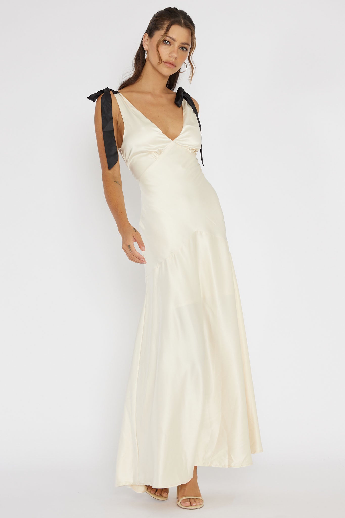 New York Minute Bow Shoulder Dress Oyster by Selfie Leslie Australia