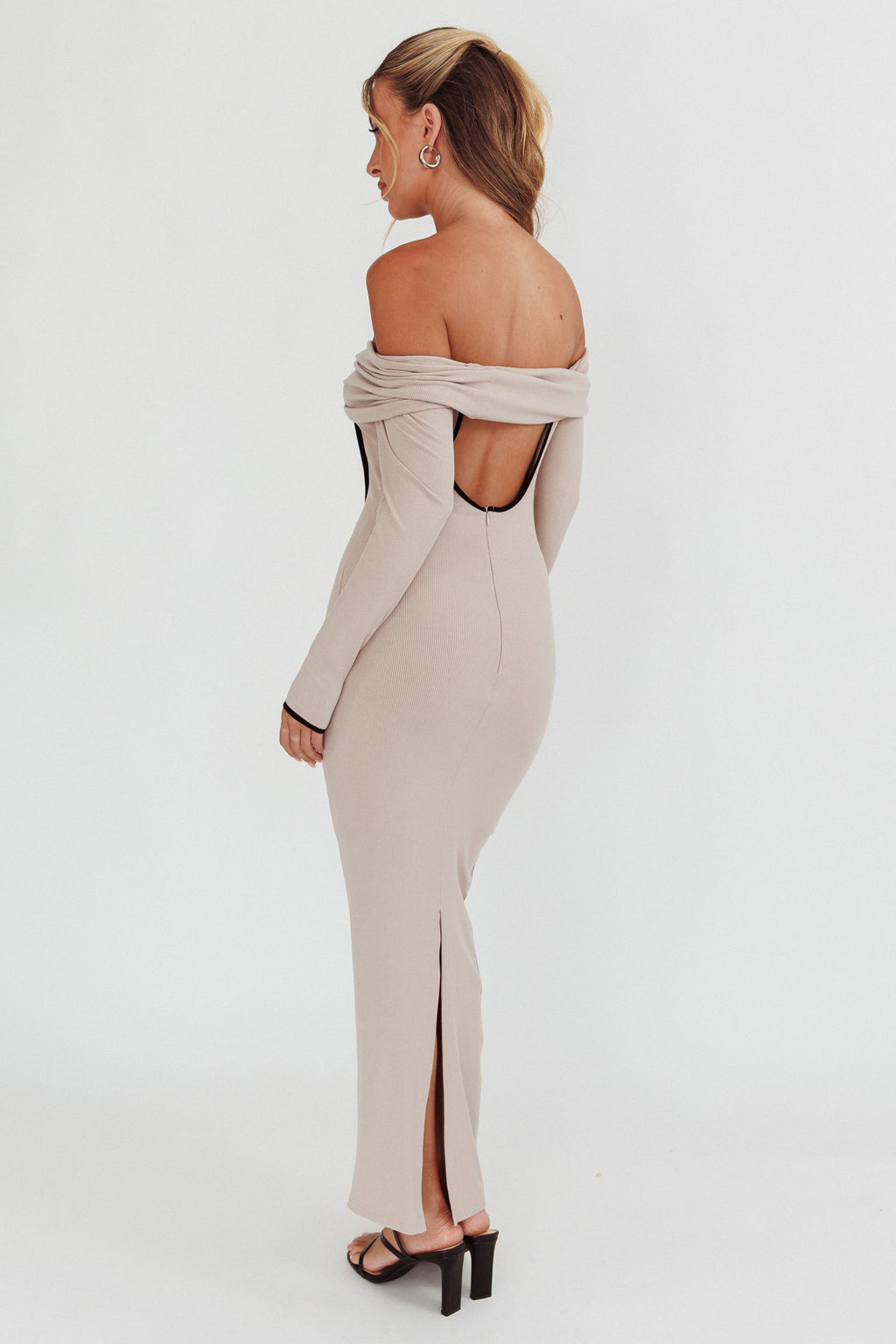 Genesis Off-Shoulder Long Sleeve Maxi Dress Pebble by Selfie Leslie Australia