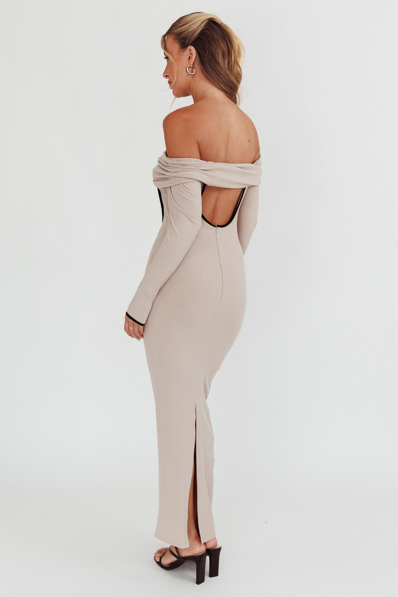 Genesis Off-Shoulder Long Sleeve Maxi Dress Pebble by Selfie Leslie Australia
