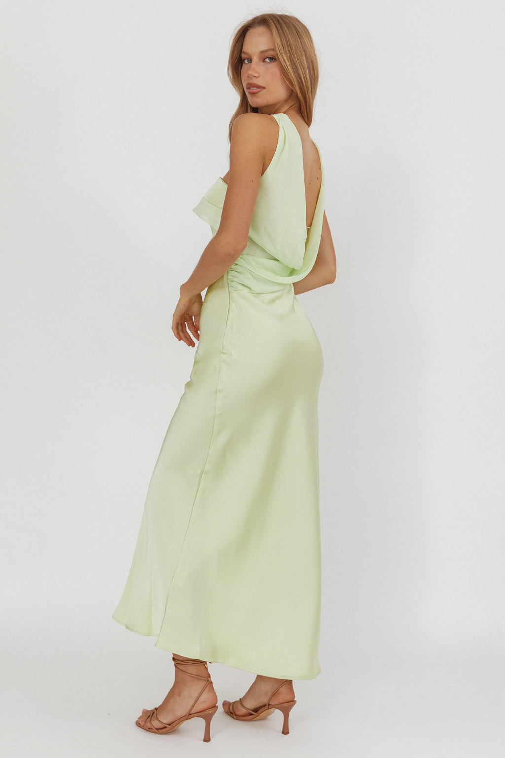 Damsel Reverse Halter Frill Trim Maxi Dress Sage by Selfie Leslie Australia