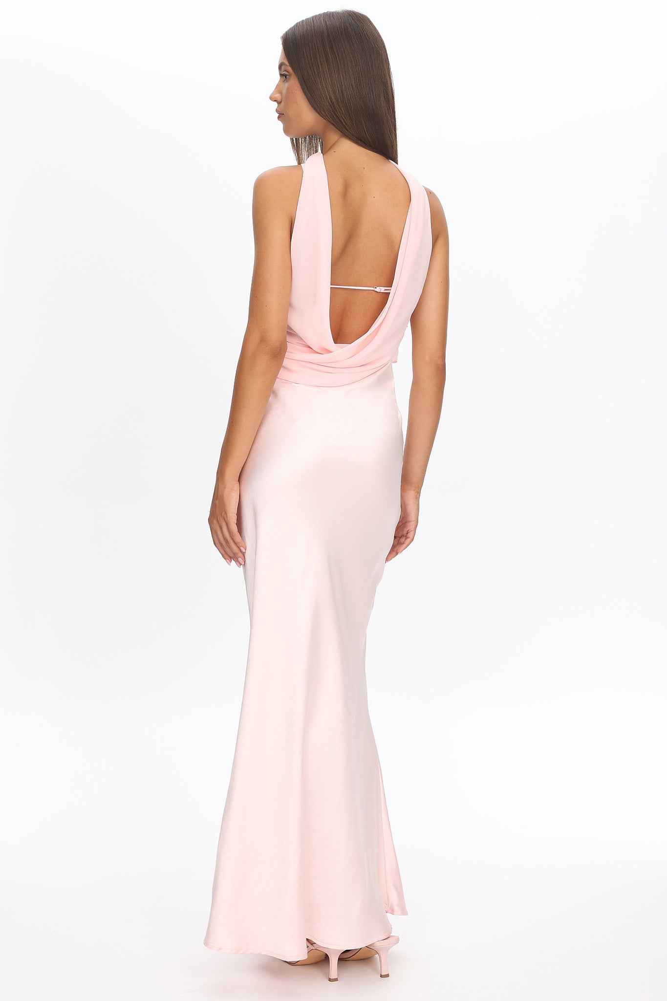 Damsel Reverse Halter Frill Trim Maxi Dress Blush by Selfie Leslie Australia