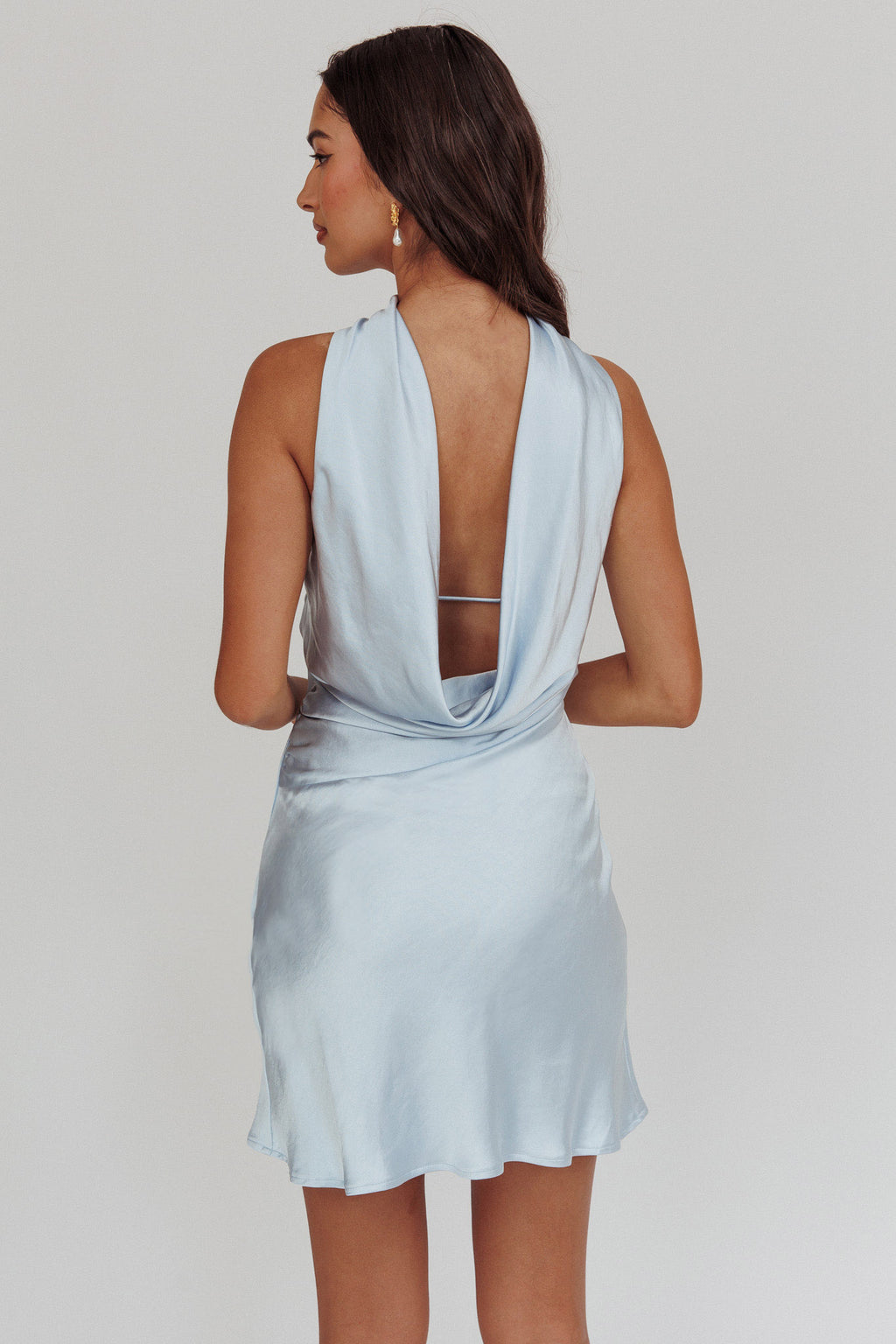 Damsel Reverse Halter Mini Dress Blue by Selfie Leslie Australia