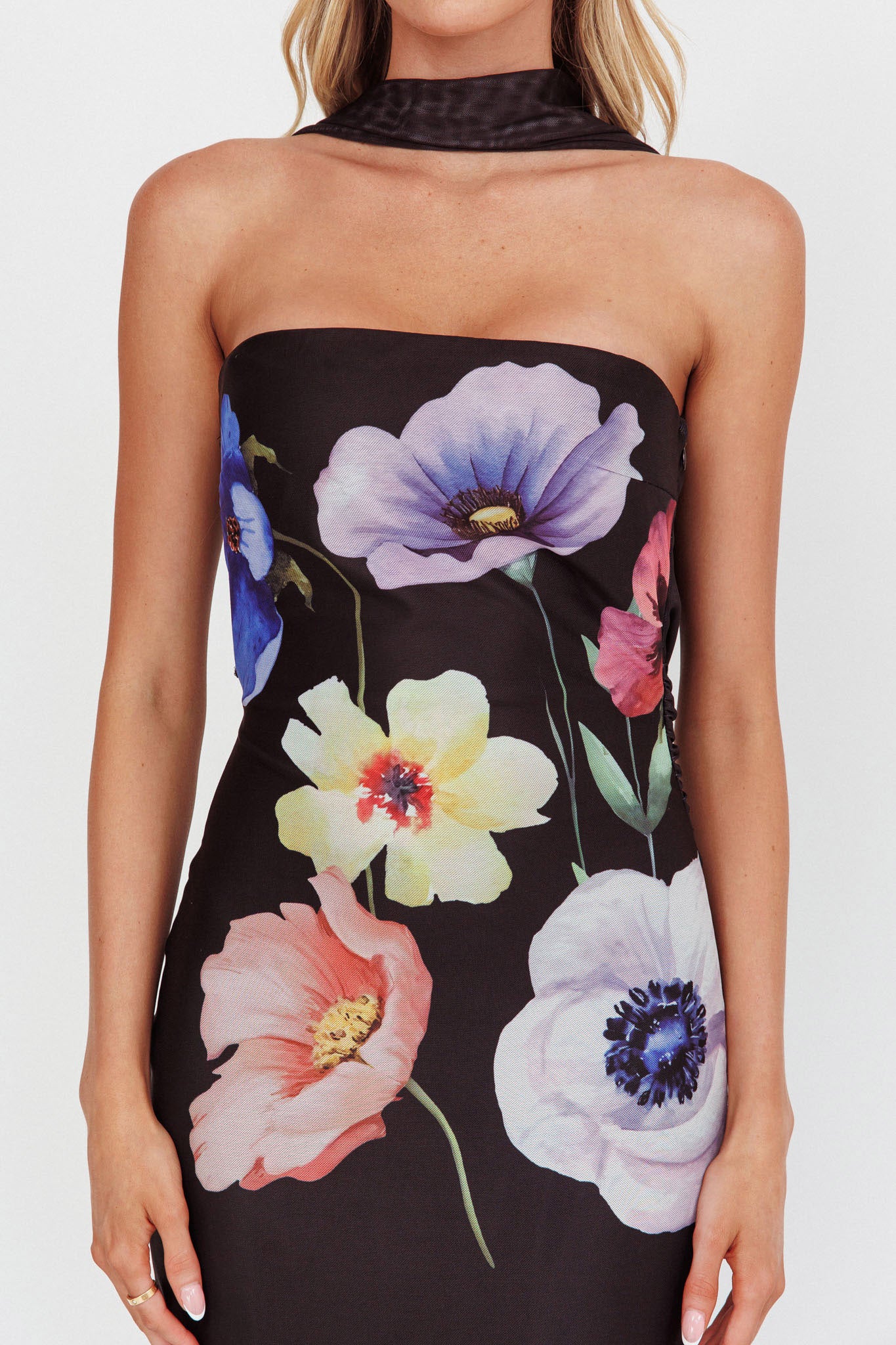 Damsel Reverse Halter Mesh Maxi Dress Flower Black by Selfie Leslie Australia