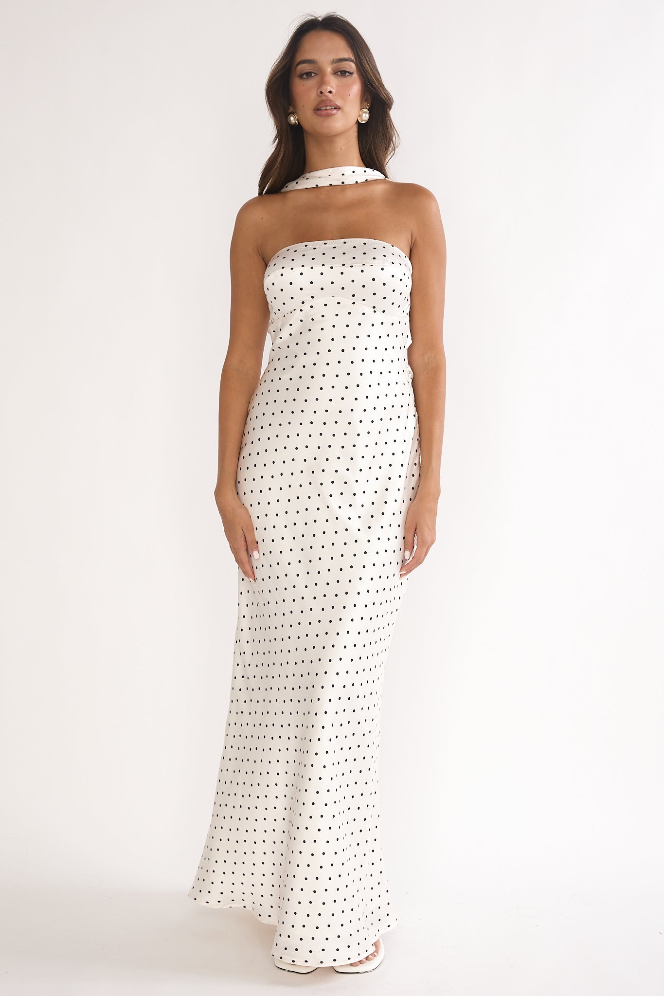 Damsel Reverse Halter Maxi Dress Polka Dot White by Selfie Leslie Australia