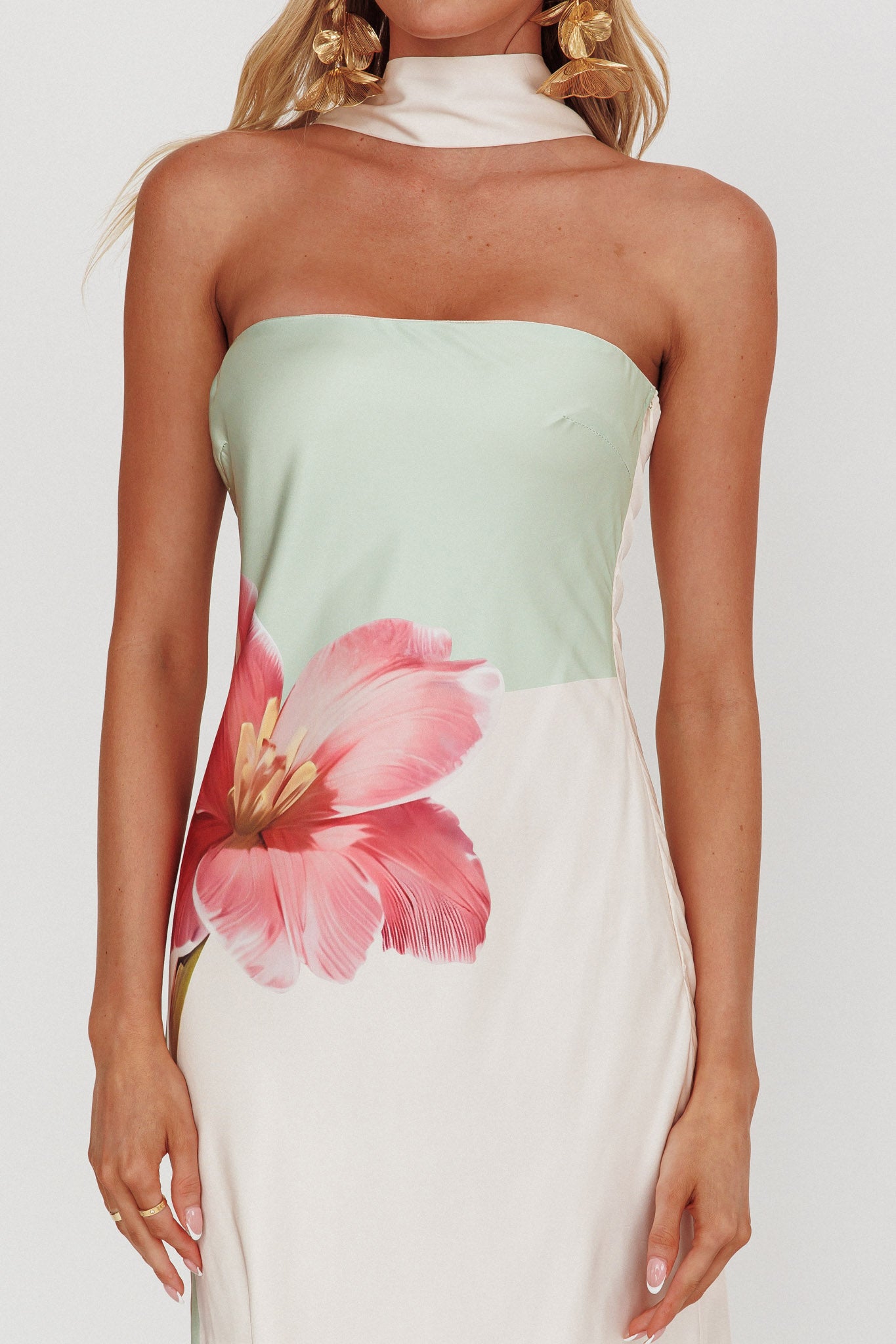 Damsel Reverse Halter Maxi Dress Flower Green by Selfie Leslie Australia