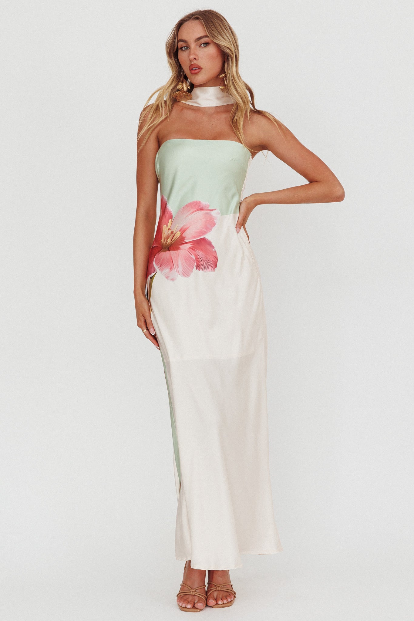 Damsel Reverse Halter Maxi Dress Flower Green by Selfie Leslie Australia