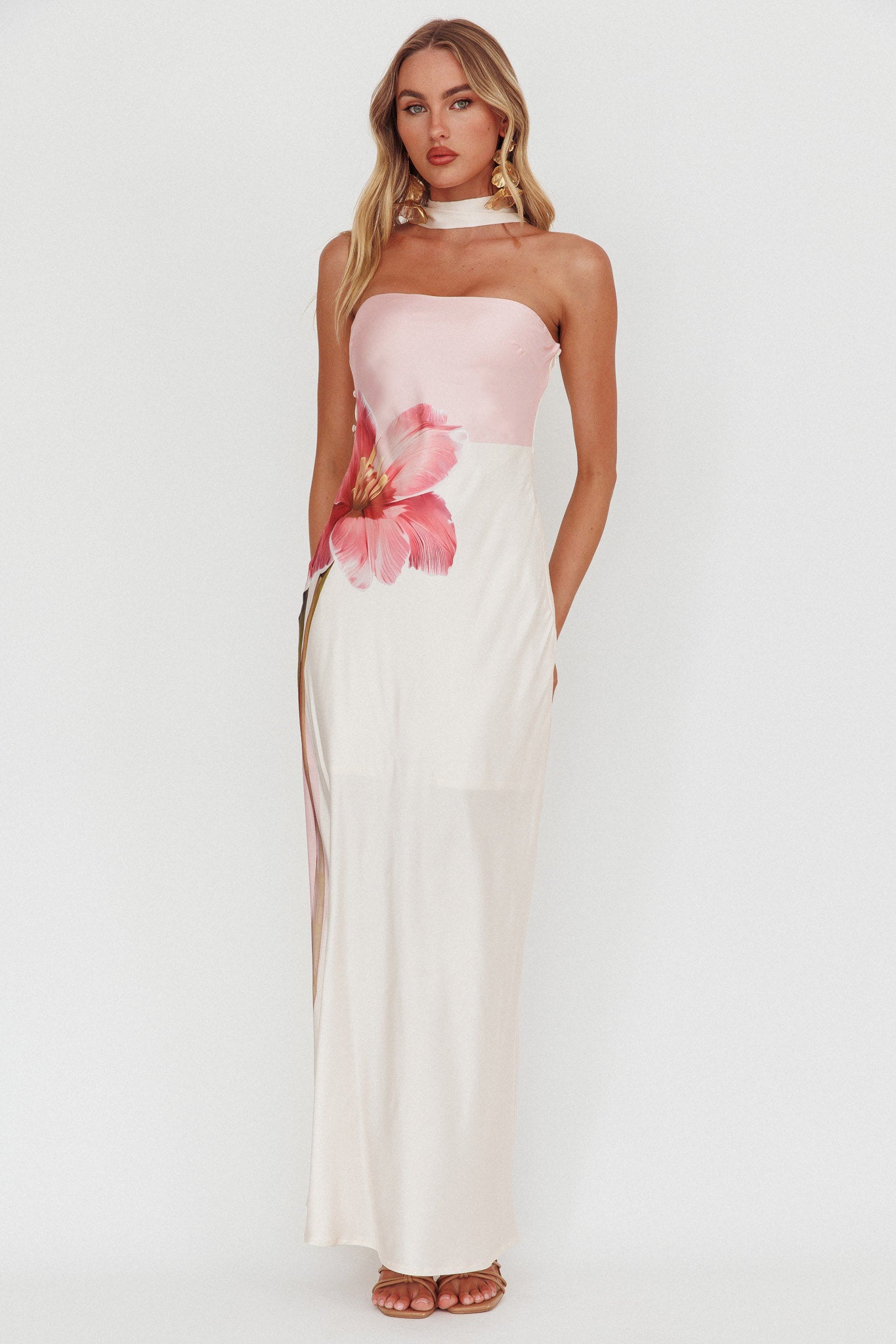 Damsel Reverse Halter Maxi Dress Flower Pink by Selfie Leslie Australia