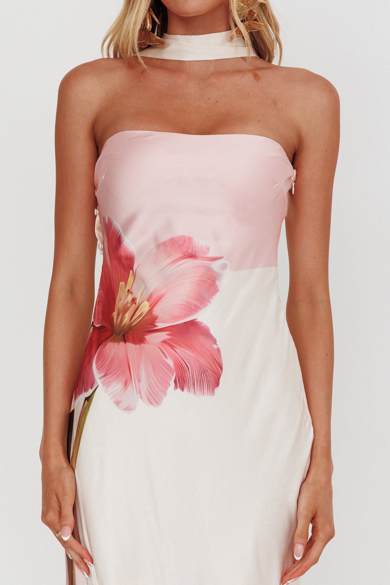 Damsel Reverse Halter Maxi Dress Flower Pink by Selfie Leslie Australia