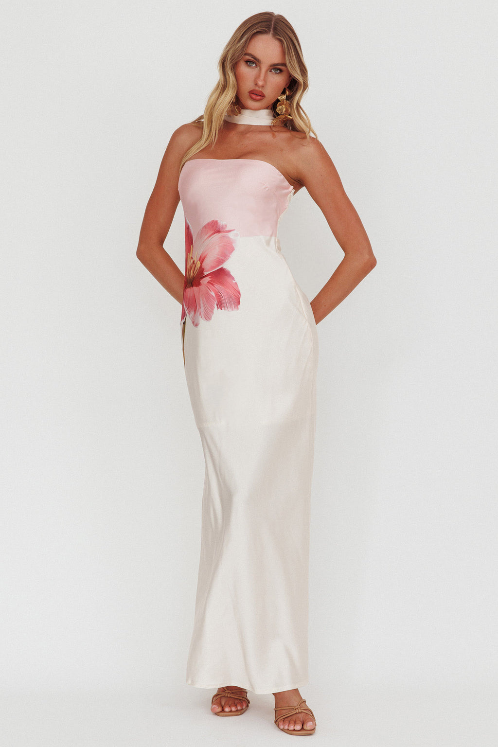 Damsel Reverse Halter Maxi Dress Flower Pink by Selfie Leslie Australia