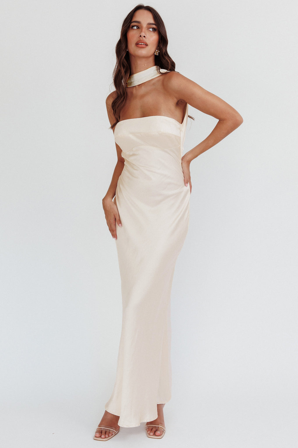 Damsel Reverse Halter Maxi Dress Oyster by Selfie Leslie Australia