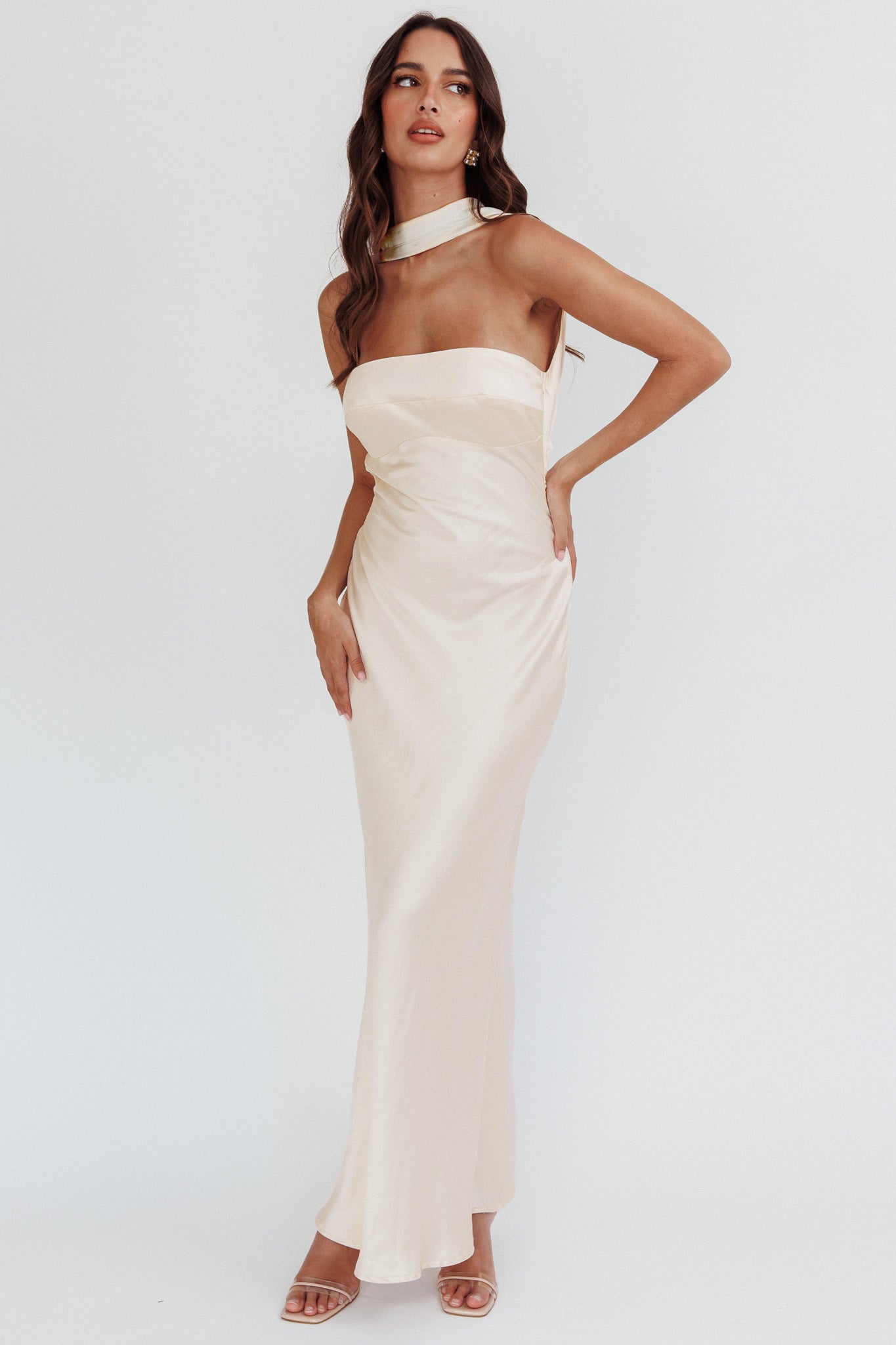 Damsel Reverse Halter Maxi Dress Oyster by Selfie Leslie Australia