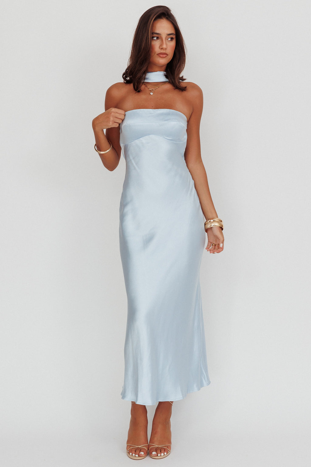 Damsel Reverse Halter Maxi Dress Baby Blue by Selfie Leslie Australia