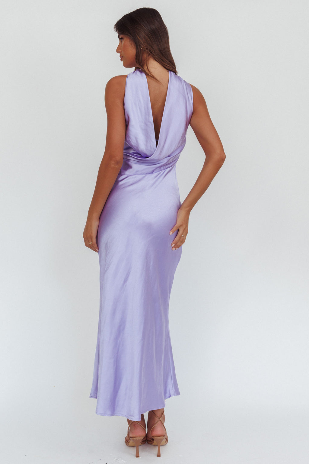 Damsel Reverse Halter Maxi Dress Satin Lilac by Selfie Leslie Australia