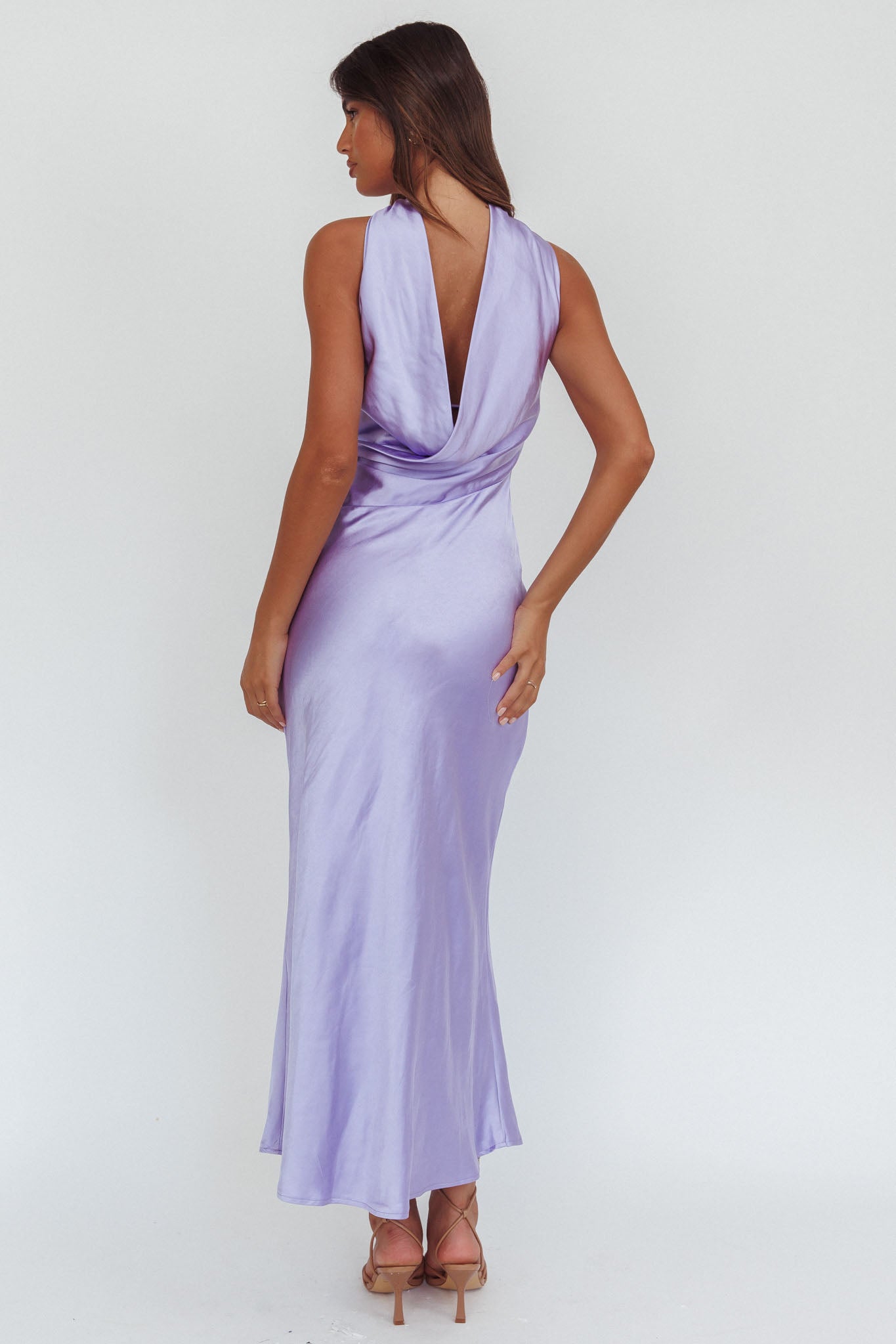Damsel Reverse Halter Maxi Dress Satin Lilac by Selfie Leslie Australia