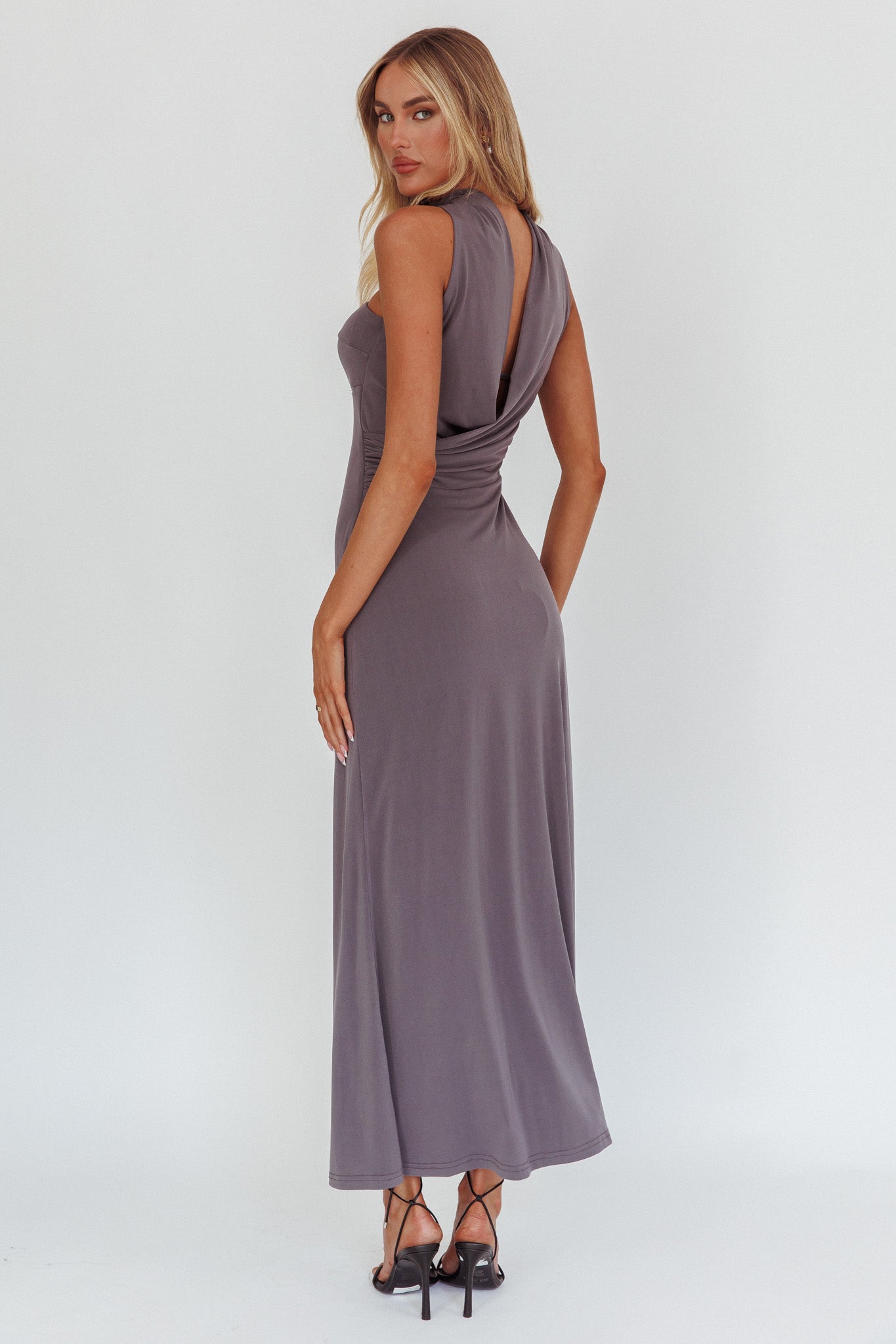 Damsel Reverse Halter Maxi Dress Charcoal by Selfie Leslie Australia