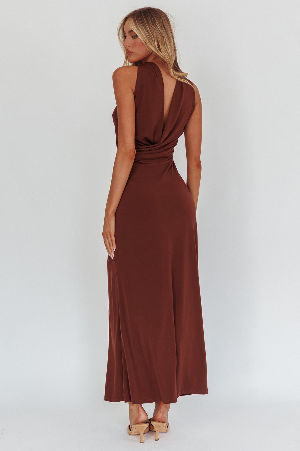Damsel Reverse Halter Maxi Dress Chocolate by Selfie Leslie Australia