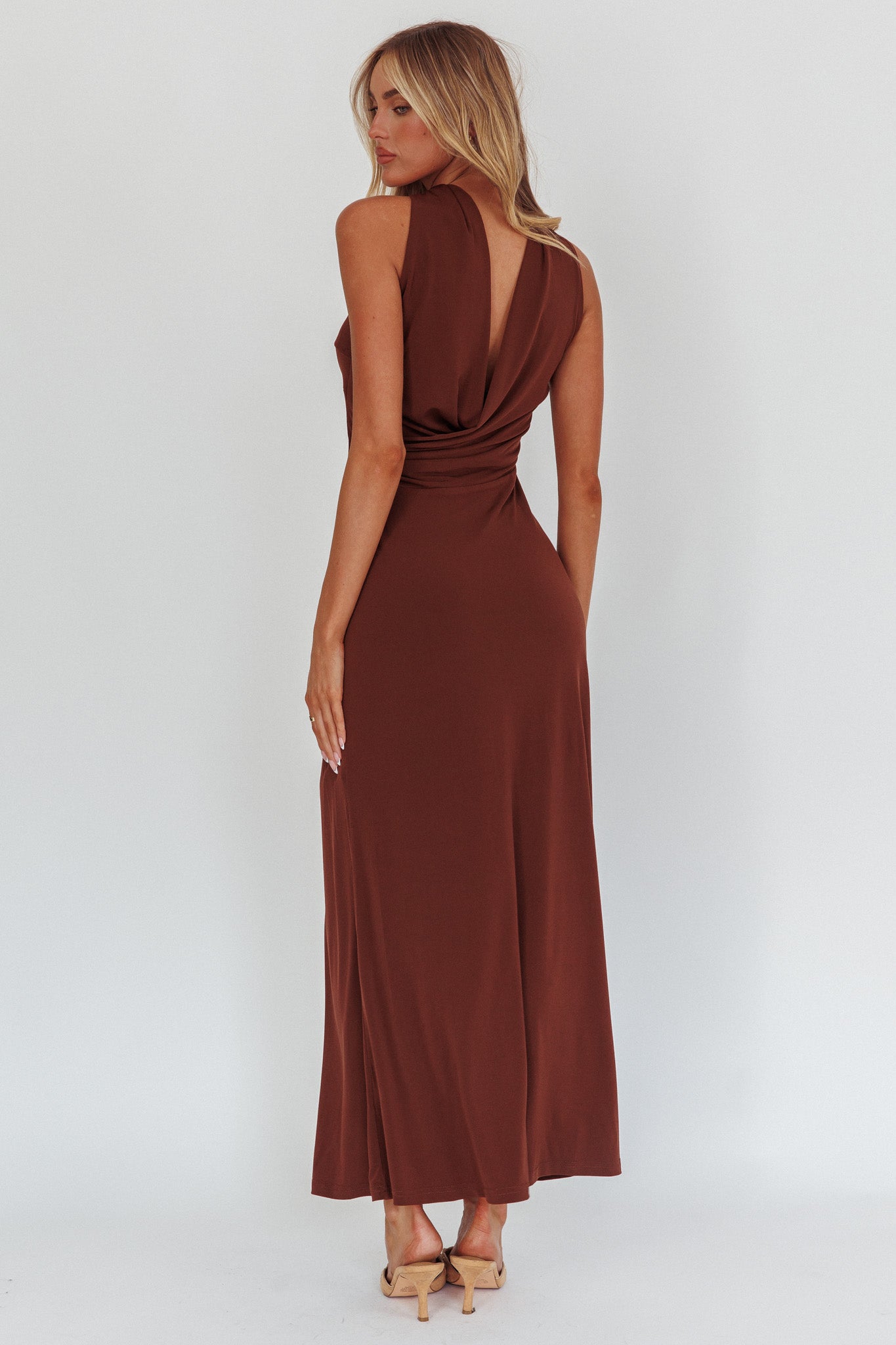 Damsel Reverse Halter Maxi Dress Chocolate by Selfie Leslie Australia