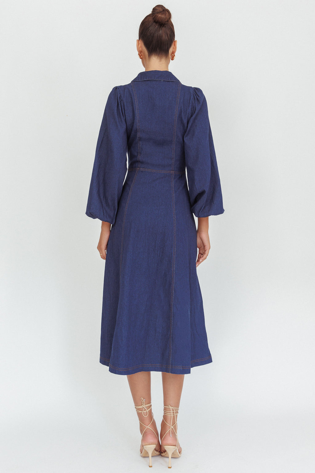 Ania Long Balloon Style Midi Dress Dark Denim by Selfie Leslie Australia