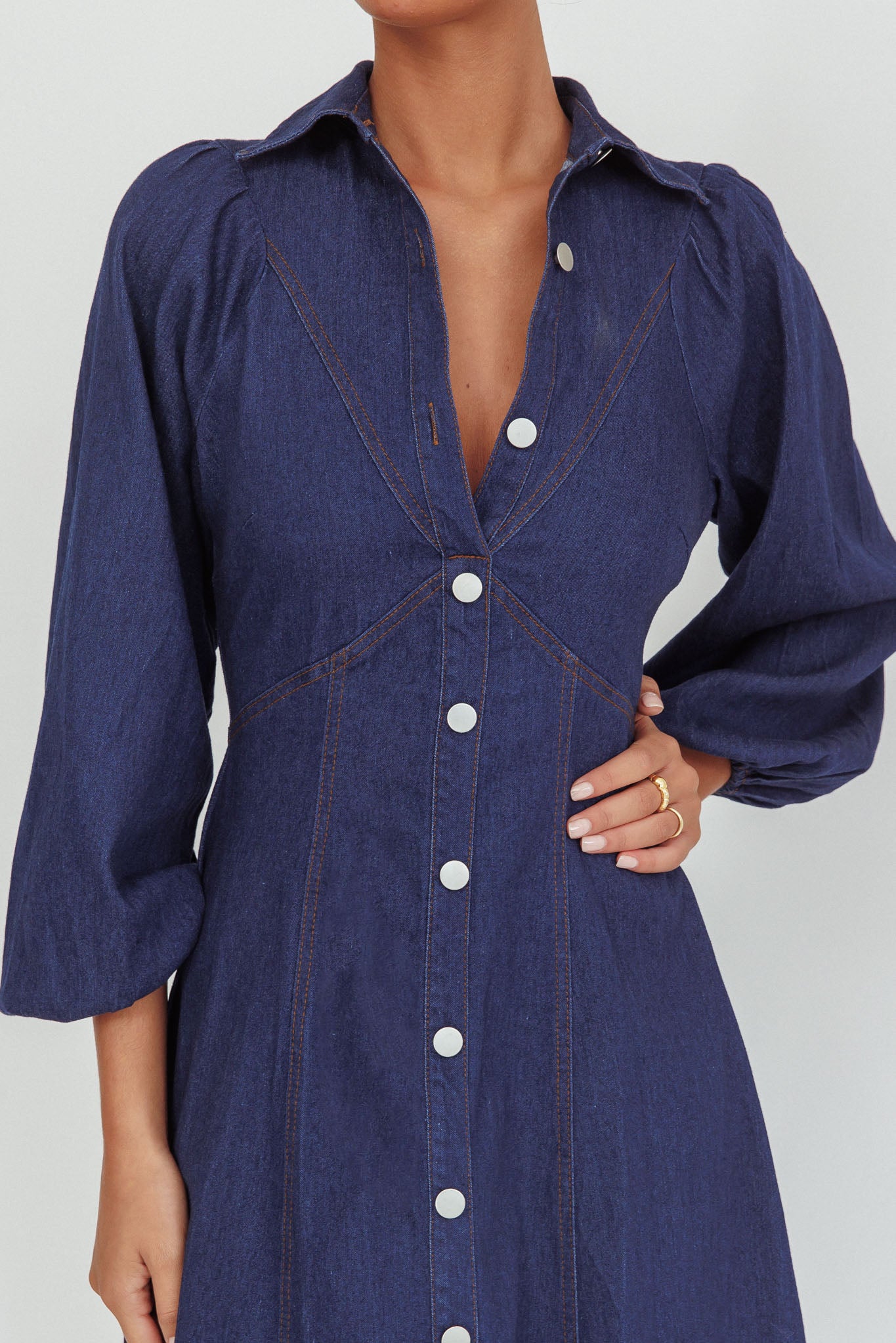 Ania Long Balloon Style Midi Dress Dark Denim by Selfie Leslie Australia