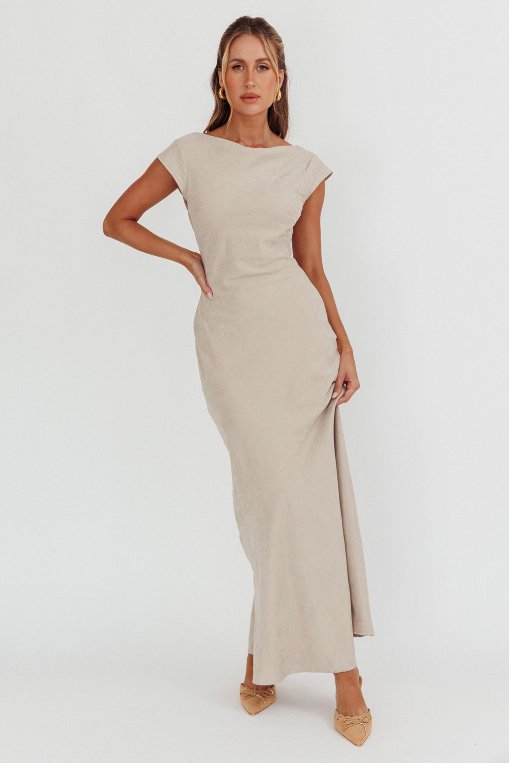 Maysa Cowl Back Maxi Dress Mushroom by Selfie Leslie Australia