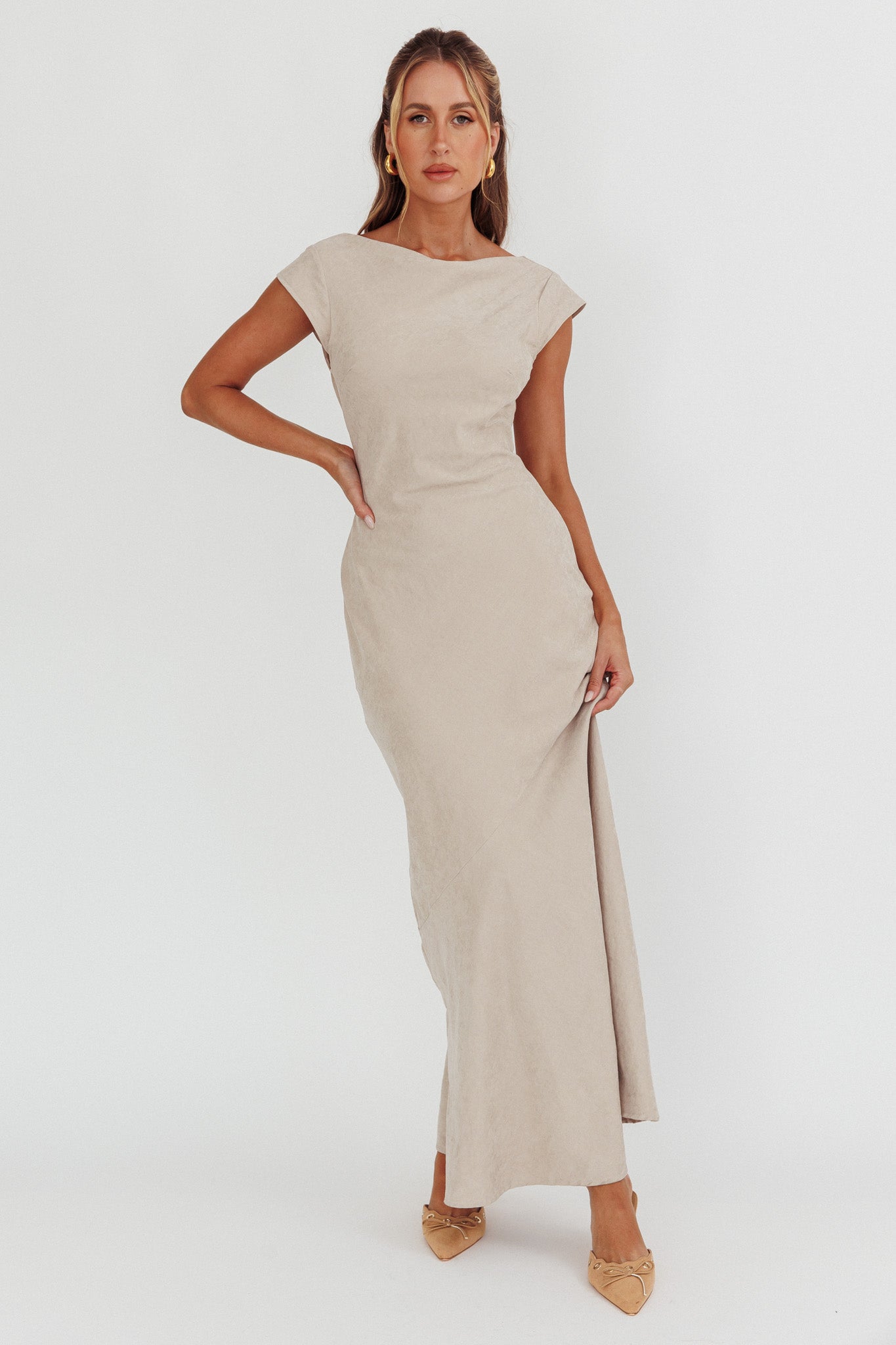 Maysa Cowl Back Maxi Dress Mushroom by Selfie Leslie Australia