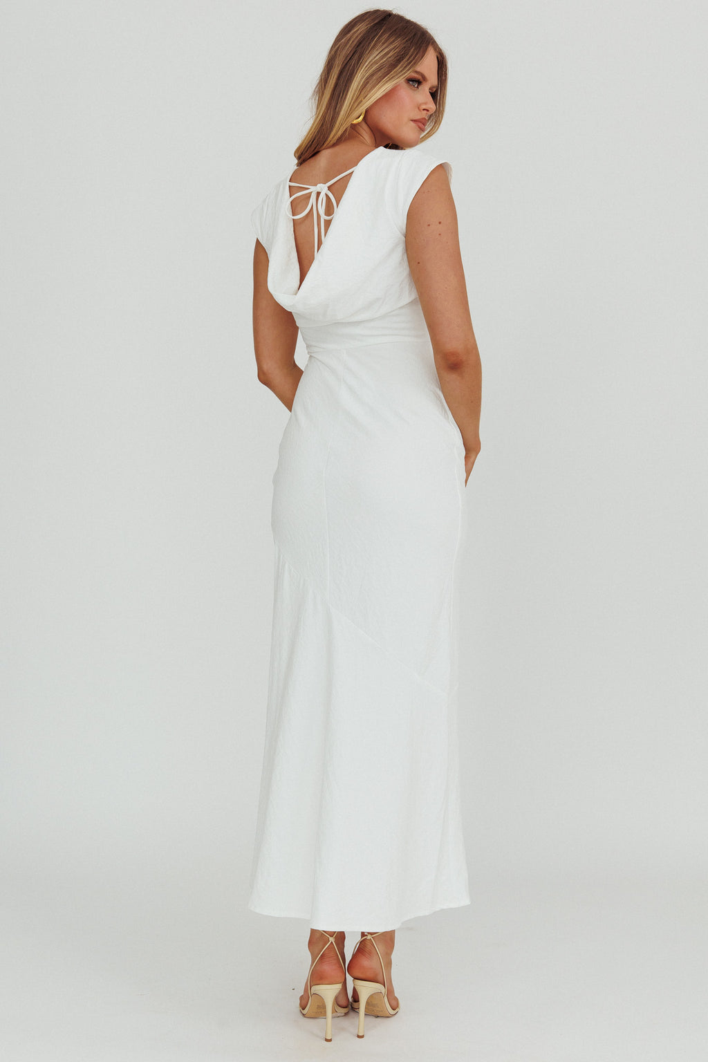 Maysa Cowl Back Maxi Dress Off White by Selfie Leslie Australia