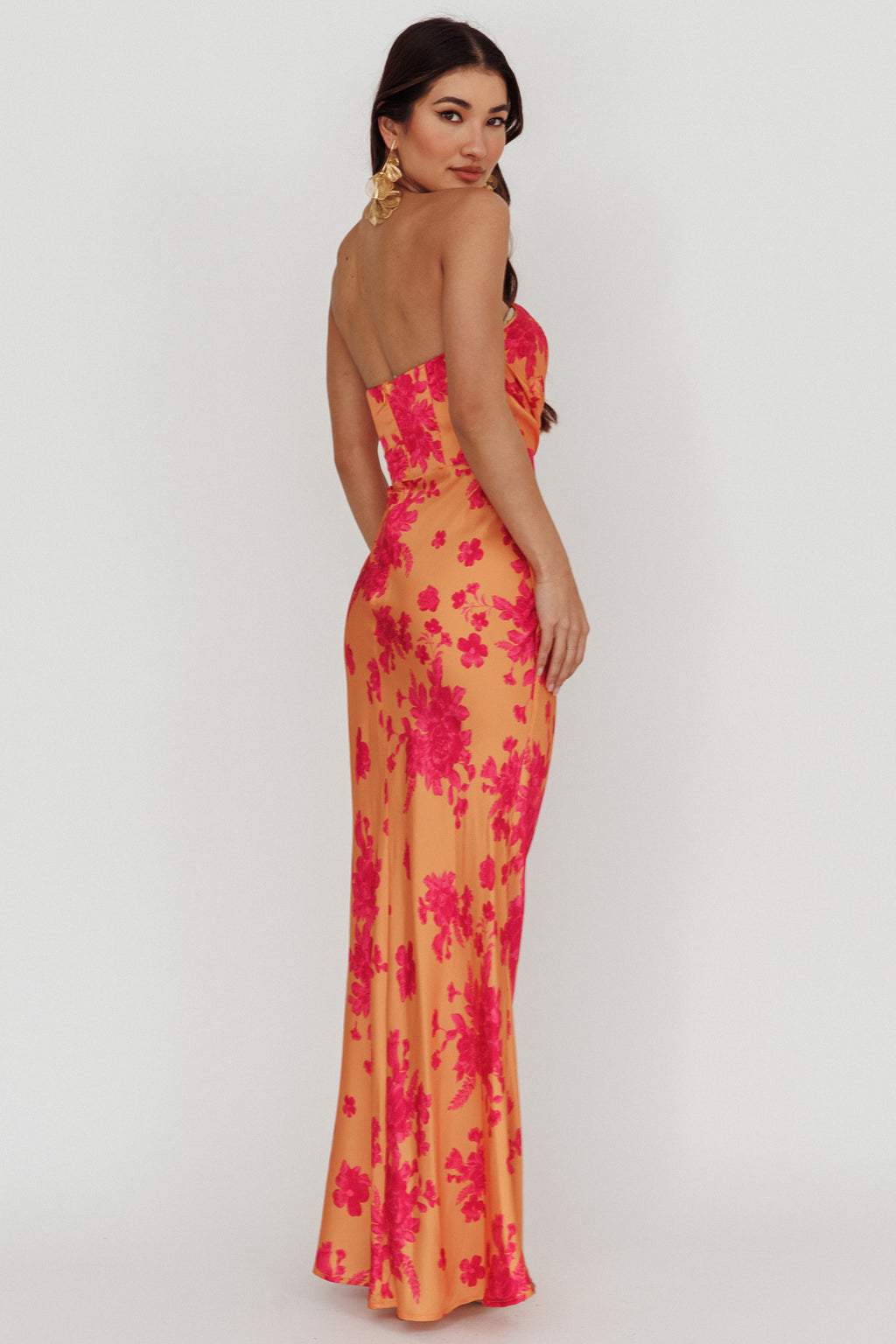City Of Stars Strapless Maxi Dress Floral Orange by Selfie Leslie Australia