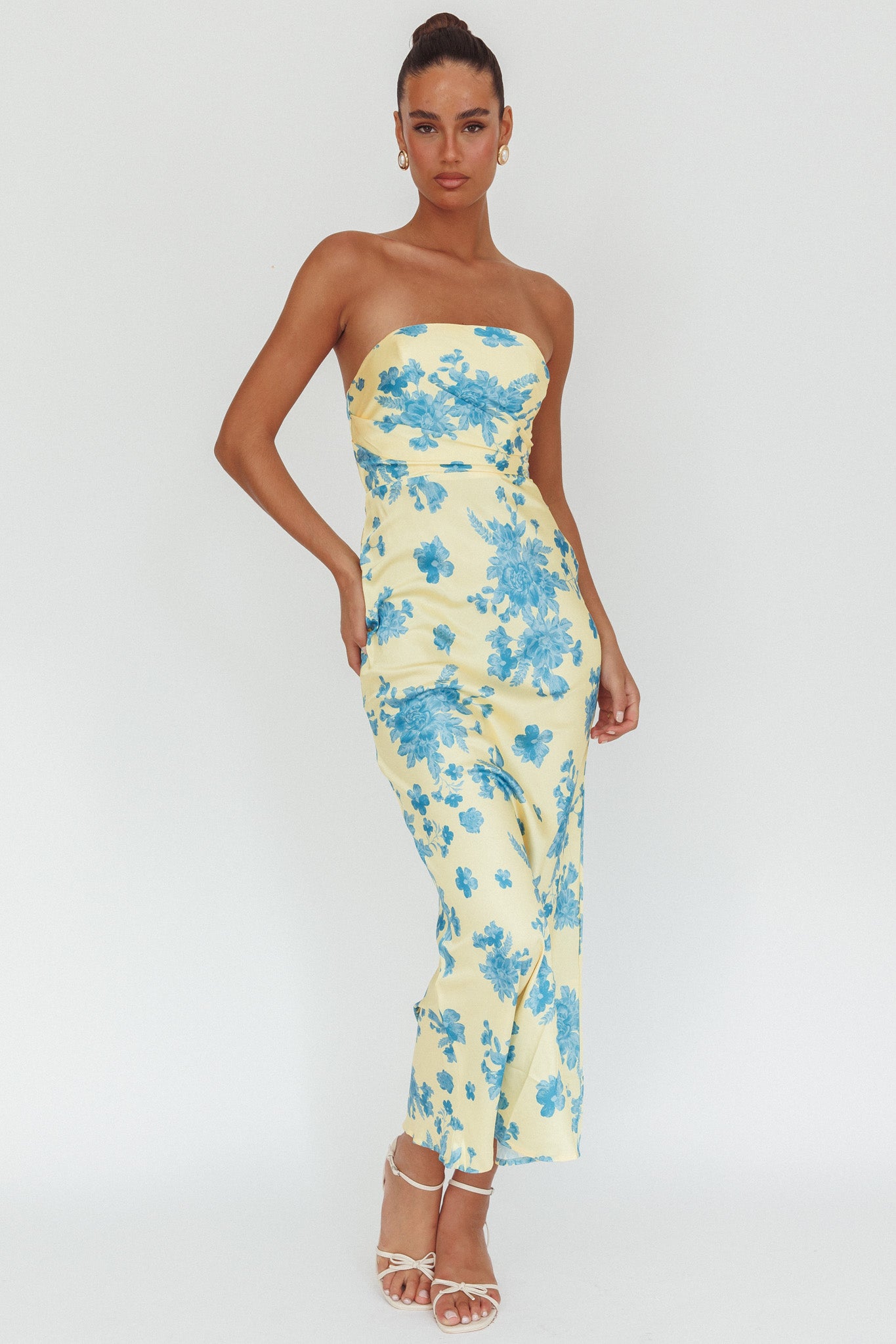 City Of Stars Strapless Maxi Dress Floral Yellow by Selfie Leslie Australia