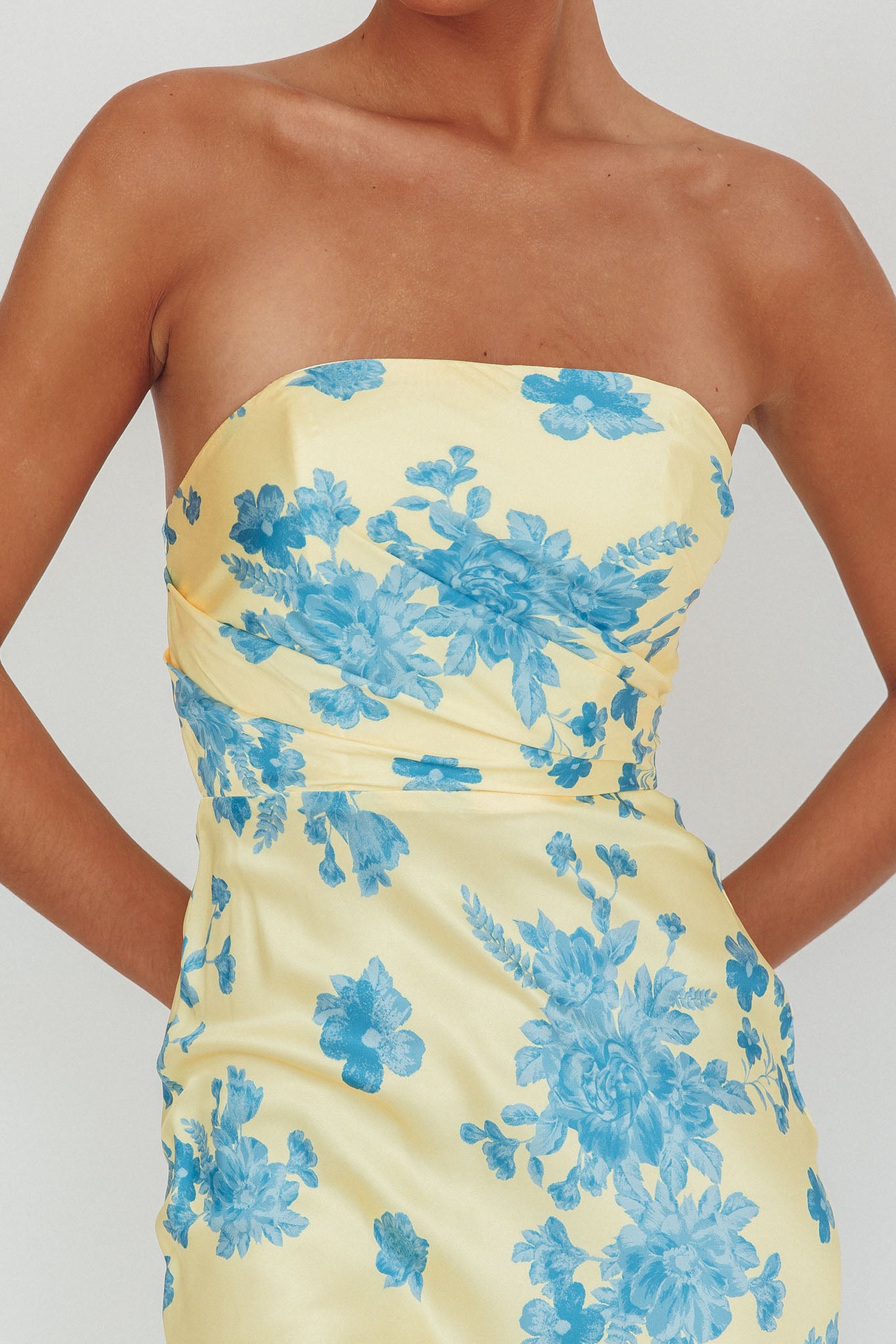City Of Stars Strapless Maxi Dress Floral Yellow by Selfie Leslie Australia