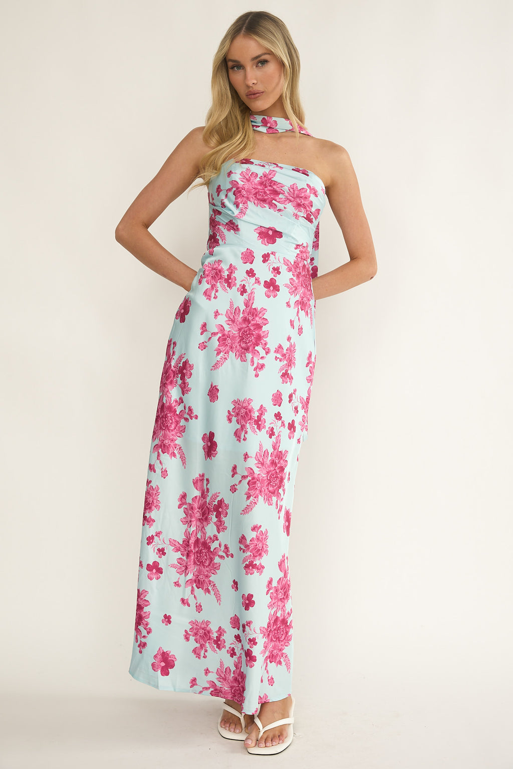 City Of Stars Strapless Scarf Maxi Dress Floral Ice Blue by Selfie Leslie Australia